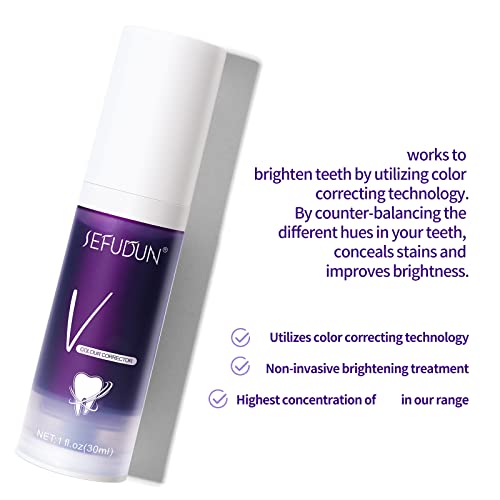 Whitening Toothpaste, Dental Colour Corrector, Purple Toothpaste for Teeth Whitening, Deeply Cleaning Gums, Stain Removal, Free of Peroxide, with Natural Formula, Not Causing Sensitivity 30ml