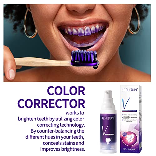 Whitening Toothpaste, Dental Colour Corrector, Purple Toothpaste for Teeth Whitening, Deeply Cleaning Gums, Stain Removal, Free of Peroxide, with Natural Formula, Not Causing Sensitivity 30ml