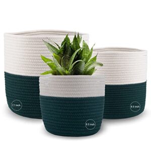 oradrem 3-pack woven cotton rope storage organizer baskets bins, shelf organizing, indoor plant basket pots cover, plants decor, storage basket for crafts, toys and towels, diameter 11", 8", 6.5"