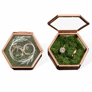 getname necklace custom hexagon glass ring box with moss for wedding ceremony birthday engagement ring box for proposal bearer box with names & initials ring holder jewelry ring boxes organizer