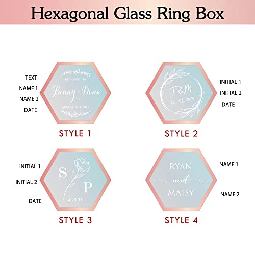 Getname Necklace Custom Hexagon Glass Ring Box with Moss for Wedding Ceremony Birthday Engagement Ring Box for Proposal Bearer Box with Names & Initials Ring Holder Jewelry Ring Boxes Organizer