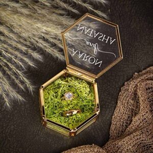 Getname Necklace Custom Hexagon Glass Ring Box with Moss for Wedding Ceremony Birthday Engagement Ring Box for Proposal Bearer Box with Names & Initials Ring Holder Jewelry Ring Boxes Organizer