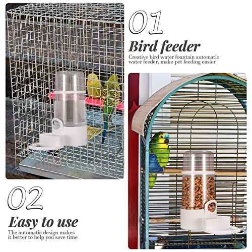 POPETPOP 2Pcs Automatic Bird Feeder, Bird Water Bottle Drinker Bird Cage Water Dispenser Clear Food Dispenser Container Set Hanging in Cage for Parrots Budgie Cockatiel Lovebirds