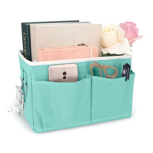 Ndeno Bedside Caddy Storage Bag Hanging Pocket Organizer for Bunk and Hospital Beds Crib,Dorm Rooms Bed Rails for Remotes Mobile Phone Keys, Glasses, Books (Tiffany Blue)