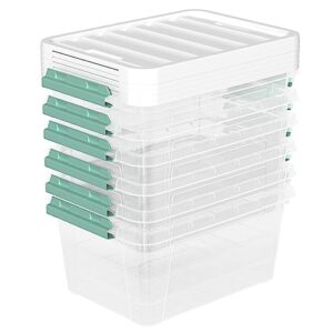 buyitt 6-pack 35 quart large plastic storage bin, latching box with clear base, white lid and green latches