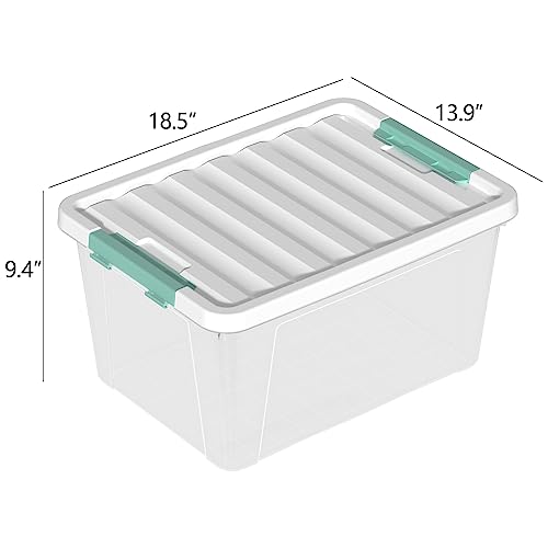 Buyitt 6-Pack 35 quart Large Plastic Storage Bin, Latching Box with Clear Base, White Lid and Green Latches