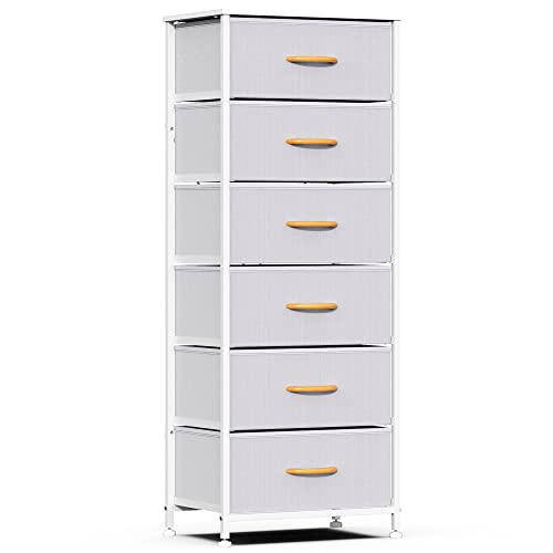 DHMAKER Fabric Dresser for Bedroom, Vertical Dresser with 6 Drawers, Storage Tower with Fabric Organizer, Tall Dresser, Dresser & Chests of Drawers for Closet, Nursery Hallway, Grey