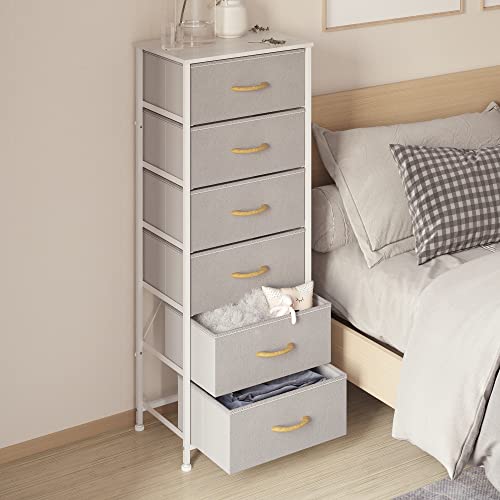 DHMAKER Fabric Dresser for Bedroom, Vertical Dresser with 6 Drawers, Storage Tower with Fabric Organizer, Tall Dresser, Dresser & Chests of Drawers for Closet, Nursery Hallway, Grey