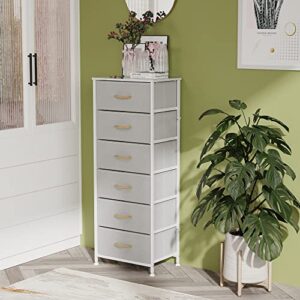 DHMAKER Fabric Dresser for Bedroom, Vertical Dresser with 6 Drawers, Storage Tower with Fabric Organizer, Tall Dresser, Dresser & Chests of Drawers for Closet, Nursery Hallway, Grey