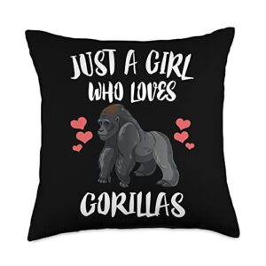 animal lover just a girl who loves gorillas throw pillow, 18x18, multicolor