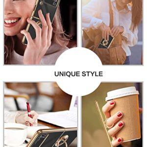 BENTOBEN Galaxy Z Flip 3 Case 5G with 360° Ring Holder, Shockproof Slim Kickstand Magnetic Support Car Mount Women Men Non-Slip Protective Phone Case for Samsung Galaxy Z Flip 3, Black/Gold