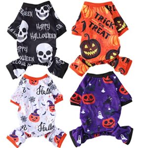 4 pack halloween dog pajamas holiday clothes dog costumes for halloween dog apparel jumpsuit pumpkin skull ghost witch halloween dog costume for puppy dog cat halloween cosplay (small)