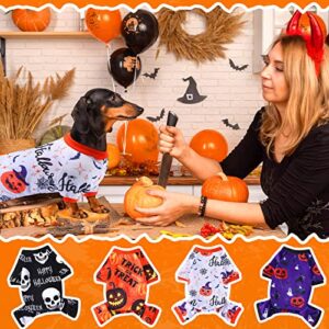 4 Pack Halloween Dog Pajamas Holiday Clothes Dog Costumes for Halloween Dog Apparel Jumpsuit Pumpkin Skull Ghost Witch Halloween Dog Costume for Puppy Dog Cat Halloween Cosplay (Small)