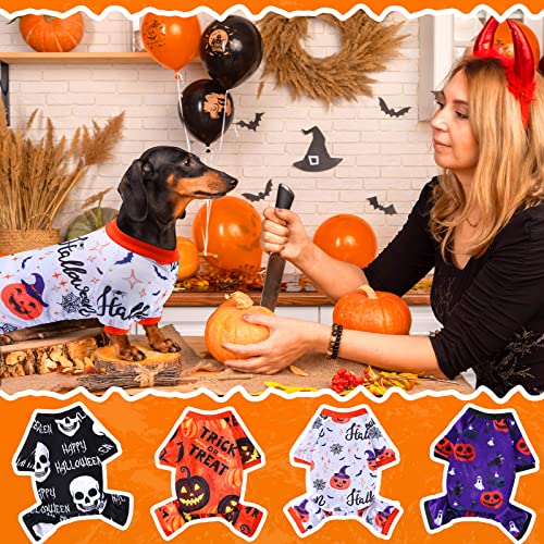 4 Pack Halloween Dog Pajamas Holiday Clothes Dog Costumes for Halloween Dog Apparel Jumpsuit Pumpkin Skull Ghost Witch Halloween Dog Costume for Puppy Dog Cat Halloween Cosplay (Small)