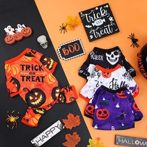 4 Pack Halloween Dog Pajamas Holiday Clothes Dog Costumes for Halloween Dog Apparel Jumpsuit Pumpkin Skull Ghost Witch Halloween Dog Costume for Puppy Dog Cat Halloween Cosplay (Small)