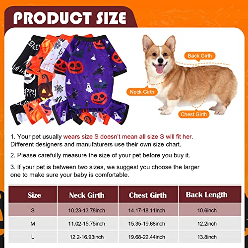 4 Pack Halloween Dog Pajamas Holiday Clothes Dog Costumes for Halloween Dog Apparel Jumpsuit Pumpkin Skull Ghost Witch Halloween Dog Costume for Puppy Dog Cat Halloween Cosplay (Small)