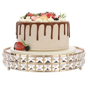 bstkey 12 inch gold round cake stand with crystal beads decor, cookies fruit serving tray display tray, metal cupcake stand dessert stand for wedding birthday party supplies centerpiece