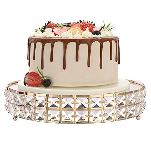 BSTKEY 12 inch Gold Round Cake Stand with Crystal Beads Decor, Cookies Fruit Serving Tray Display Tray, Metal Cupcake Stand Dessert Stand for Wedding Birthday Party Supplies Centerpiece