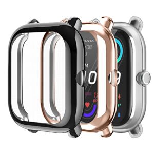 fintie 3 packs screen protector case compatible with amazfit gts 2 mini/bip u pro, soft tpu plated bumper full protective cover cases [scratch-proof], black+clear+rose gold