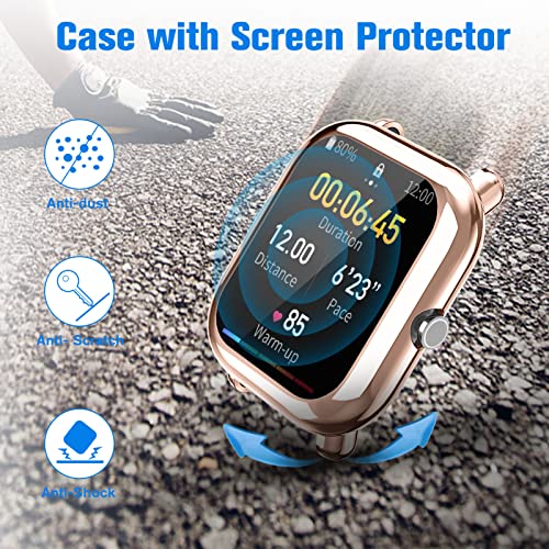 Fintie 3 Packs Screen Protector Case Compatible with Amazfit GTS 2 Mini/Bip U Pro, Soft TPU Plated Bumper Full Protective Cover Cases [Scratch-Proof], Black+Clear+Rose Gold