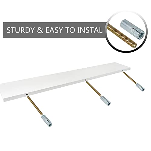 Long Floating Shelf 36 Inch White Floating Shelf for Wall Set of 2, Durable Natural Wood Oak Floating Shelf for Bedroom Kitchen, Easy Assembly, Classic Design, White, 36 *6 *0.8 (Not for Drywall))