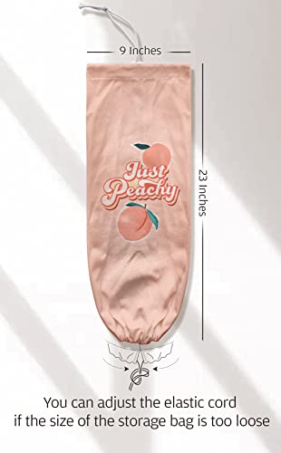 Cute Grocery Plastic Bag Holder Just Peachy Quote Fruit Grocery Trash Bag Storage Dispenser Hanging Bags Organizer for Kitchen Peach Decorative Pink 23"x9"Large