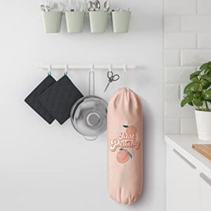 Cute Grocery Plastic Bag Holder Just Peachy Quote Fruit Grocery Trash Bag Storage Dispenser Hanging Bags Organizer for Kitchen Peach Decorative Pink 23"x9"Large