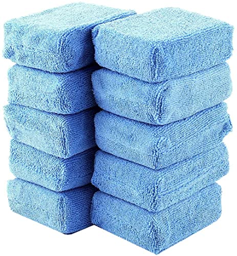 LEOSO 10 Pack Car Wax Applicator Pad Rectangle Foam Premium Grade Microfiber Applicator Pads