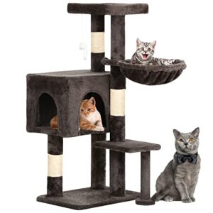bestpet cat tree 36 inch tall cat tower for indoor cats with cat scratching post,cat condo furniture activity centre with cat hammock & funny toy,dark gray