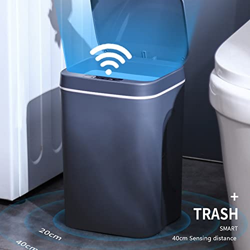 Smart Trash Can,Touchless Bathroom Trash Can with Lid,4.23 Gallon Motion Sensor Kitchen Garbage Can 16L Plastic Slim Trash Bin for Office,Living Room,Bedroom(No Battery) (16L, Blue)