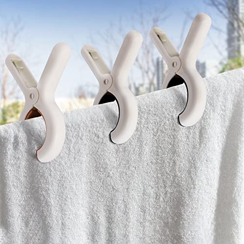 PXRJE 6pcs Plastic Beach Towels Clips + 1pc Storage Bag, Windproof Large Size Beach Towels Holder,Heavy Duty Laundry Clothes Pins Clips on Clothesline and Hanging(Size:XL)