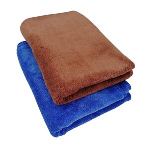 qibaoacr car drying towels microfiber towels 16" x 24" car wash towel pack of 2, thicken cleaning cloths, scratch-free, lint-free, drying towels for cars, windows, dishes, auto, kitchen blue+brown