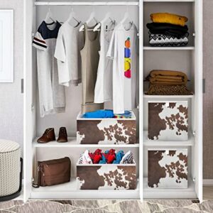 Western Cow Skin Texture Storage Baskets for Shelves, Closet Organizers with Handles, Foldable Closet Storage Baskets for Utility Room, Pack of 1