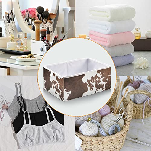 Western Cow Skin Texture Storage Baskets for Shelves, Closet Organizers with Handles, Foldable Closet Storage Baskets for Utility Room, Pack of 1