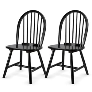 kotek wood dining chairs set of 2, windsor chairs with spindle back, solid wood legs, wide seat, farmhouse armless side chairs for living room, dining room, kitchen (black)