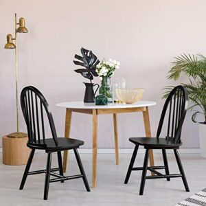 KOTEK Wood Dining Chairs Set of 2, Windsor Chairs with Spindle Back, Solid Wood Legs, Wide Seat, Farmhouse Armless Side Chairs for Living Room, Dining Room, Kitchen (Black)