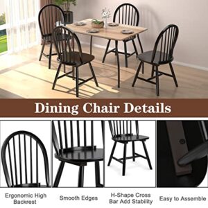 KOTEK Wood Dining Chairs Set of 2, Windsor Chairs with Spindle Back, Solid Wood Legs, Wide Seat, Farmhouse Armless Side Chairs for Living Room, Dining Room, Kitchen (Black)