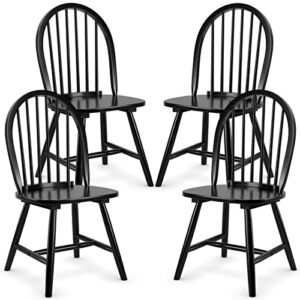 kotek wood dining chairs set of 4, windsor chairs with spindle back, solid wood legs, wide seat, farmhouse armless side chairs for living room, dining room, kitchen (black)
