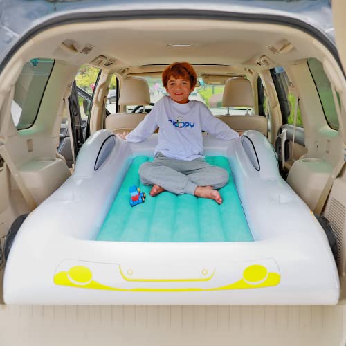 KINMAC Inflatable Toddler Travel Bed- Portable Travel Toddler Air Bed for Kids Camping Air Mattress Racecar Toddler Bed with Sides Blow Up Mattress Sleeping Pad for Camping Car Travel Sleeping(Green)