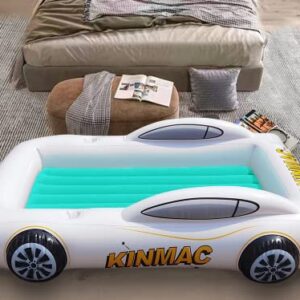 KINMAC Inflatable Toddler Travel Bed- Portable Travel Toddler Air Bed for Kids Camping Air Mattress Racecar Toddler Bed with Sides Blow Up Mattress Sleeping Pad for Camping Car Travel Sleeping(Green)