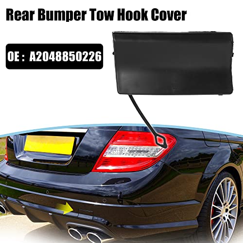 X AUTOHAUX Car Rear Bumper Tow Hook Cover A2048850226 for Mercedes Benz W204 C280 C300 C350 C63 2008-2011 Tow Hook Eye Lid Cover Trailer Cap Black