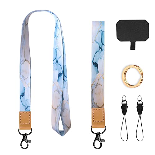 Cell Phone Lanyard, Detachable Keychain Wristlet Phone Strap Lanyard Crossbody Neck Cool Lanyards for Phone Case Universal, 6 Piece Set, Golden Blue Marble