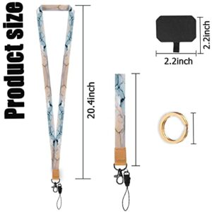 Cell Phone Lanyard, Detachable Keychain Wristlet Phone Strap Lanyard Crossbody Neck Cool Lanyards for Phone Case Universal, 6 Piece Set, Golden Blue Marble
