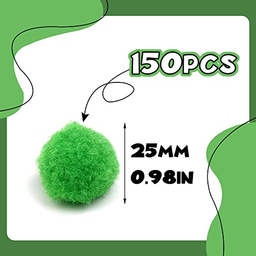 150 Pieces Pom Poms, 1 Inch Green Craft Pom Poms, Christmas Fuzzy Pompom Puff Balls, Small Pom Pom Balls for DIY Arts, Crafts Projects, Christmas Home Decorations