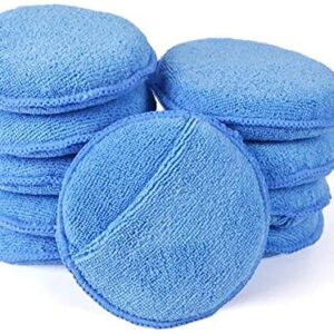 LEOSO Microfiber Wax Applicator, Ultra-Soft Microfiber Wax Applicator Pads with Finger Pocket Wax Applicator for Cars Wax Applicator Foam Sponge (Blue5 Diameter, Pack of 10)