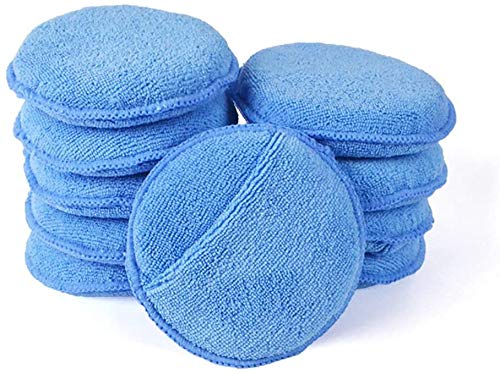 LEOSO Microfiber Wax Applicator, Ultra-Soft Microfiber Wax Applicator Pads with Finger Pocket Wax Applicator for Cars Wax Applicator Foam Sponge (Blue5 Diameter, Pack of 10)