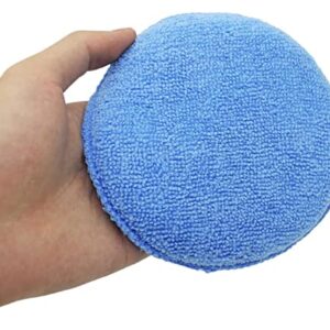 LEOSO Microfiber Wax Applicator, Ultra-Soft Microfiber Wax Applicator Pads with Finger Pocket Wax Applicator for Cars Wax Applicator Foam Sponge (Blue5 Diameter, Pack of 10)