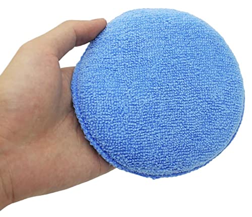 LEOSO Microfiber Wax Applicator, Ultra-Soft Microfiber Wax Applicator Pads with Finger Pocket Wax Applicator for Cars Wax Applicator Foam Sponge (Blue5 Diameter, Pack of 10)