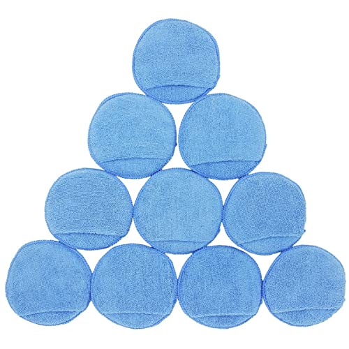 LEOSO Microfiber Wax Applicator, Ultra-Soft Microfiber Wax Applicator Pads with Finger Pocket Wax Applicator for Cars Wax Applicator Foam Sponge (Blue5 Diameter, Pack of 10)