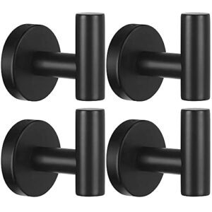 lydia's deal 4 pack towel hooks for bathrooms, matte black stainless steel coat robe clothes hook modern wall hook holder for bathroom kitchen garage hotel wall mounted